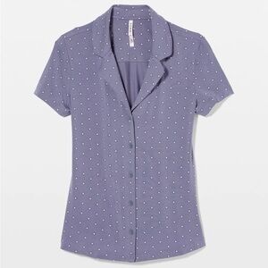 Women's Purple Polka Dot Short Sleeve Notch Collar Pajama Top